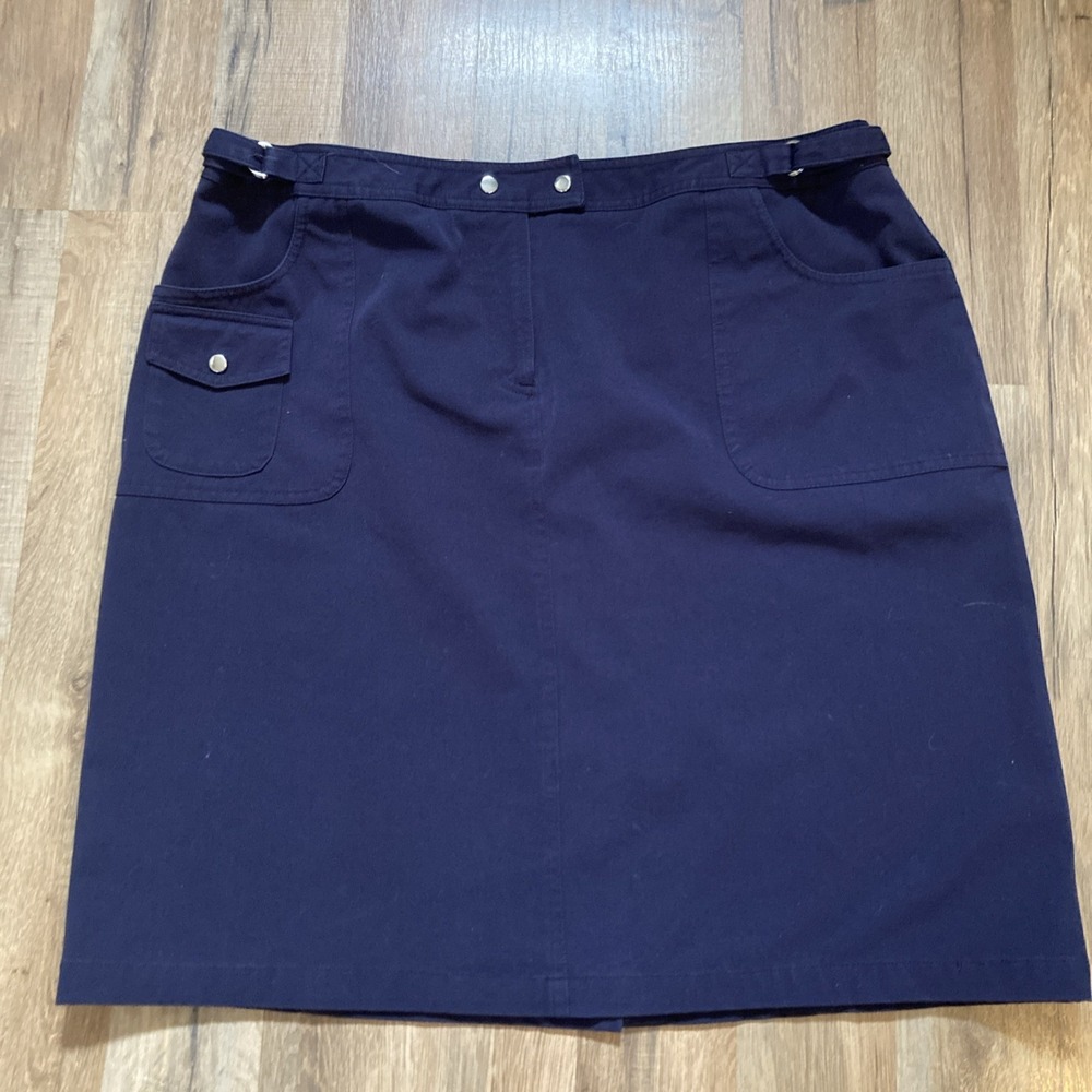 Peter Nygard Skirt Size 16 Navy Blue A-Line Skirt Lined Adjustable Waist Preppy